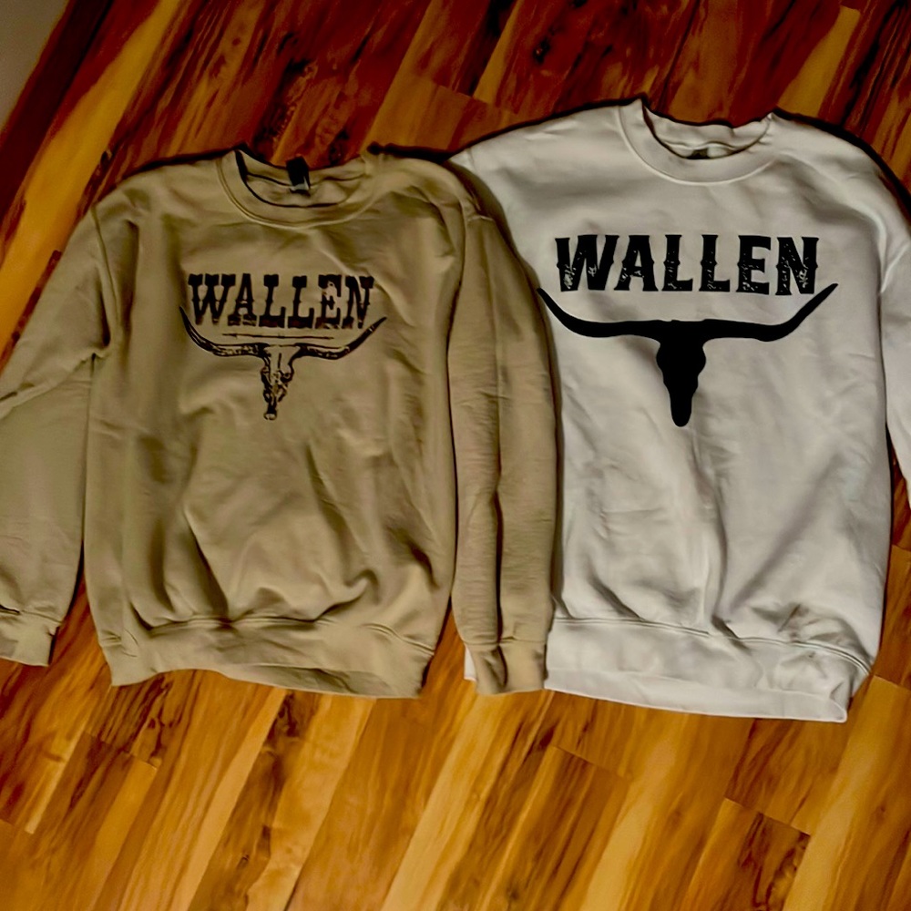 Two Morgan Wallen Album sweaters - Brown is small, White is Medium